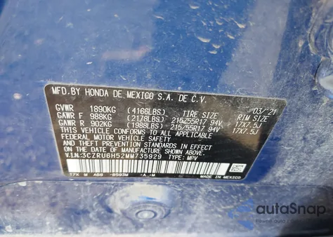 2021 Honda Hr-V Awd Ex z USA, uszkodzony, nr VIN 3CZRU6H52MM735929